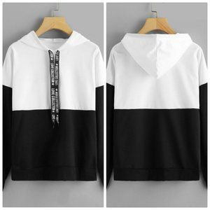 Black & White Color Block Hoodie Sz S